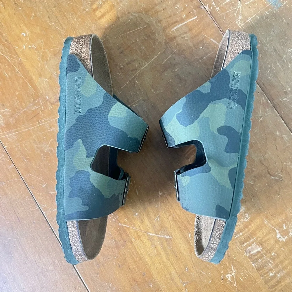 Birkenstock Desert Soil Camo Sz 37 Sandals Double Buckle Green Camophlage Narrow